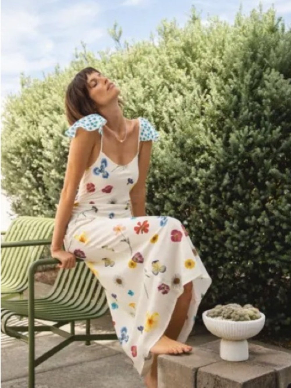 White Floral Maxi Dress with Ruffle Straps